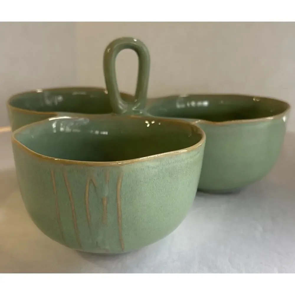 Karen Neuburger 3 Part Condiment Server With Middle Handle Willow Collection - Picture 5 of 10